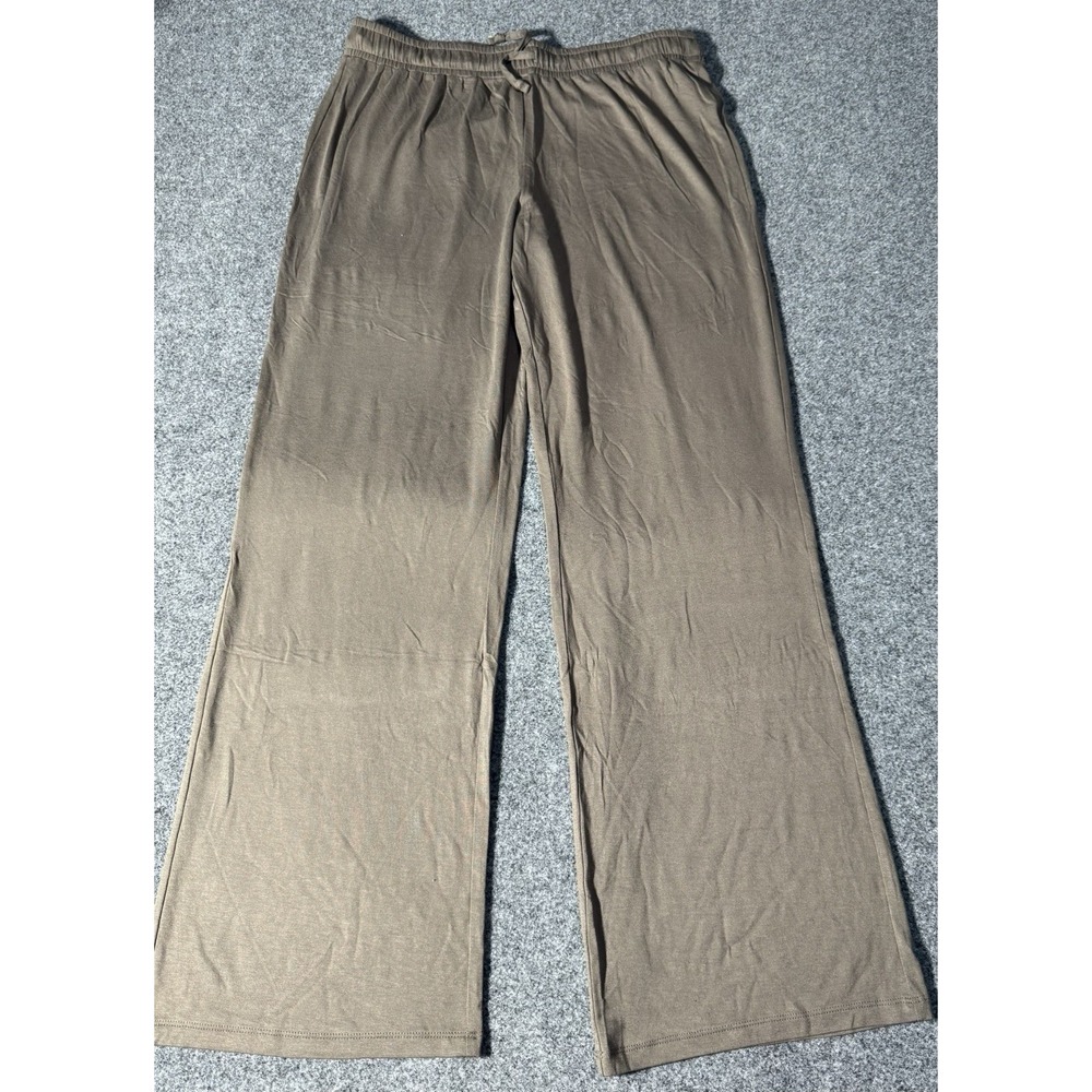Nuuds Pants Womens Large Brown Wide Leg Rayon Spandex Stretch Lounge Comfy